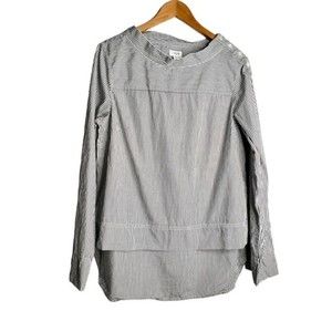 J. Crew navy blue white stripes button details high low top women size 10